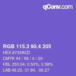 カラーコード: RGB 115.3 90.4 205 | qconv.com