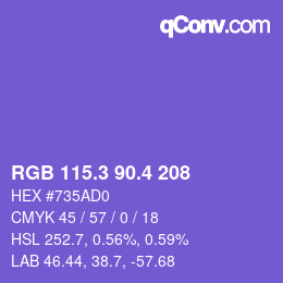 カラーコード: RGB 115.3 90.4 208 | qconv.com
