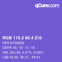 カラーコード: RGB 115.3 90.4 210 | qconv.com