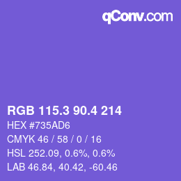 カラーコード: RGB 115.3 90.4 214 | qconv.com