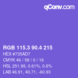 カラーコード: RGB 115.3 90.4 215 | qconv.com
