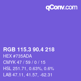 カラーコード: RGB 115.3 90.4 218 | qconv.com