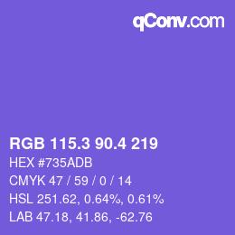 カラーコード: RGB 115.3 90.4 219 | qconv.com