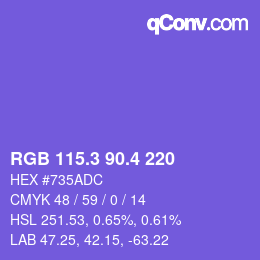 カラーコード: RGB 115.3 90.4 220 | qconv.com