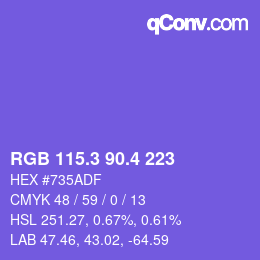 カラーコード: RGB 115.3 90.4 223 | qconv.com