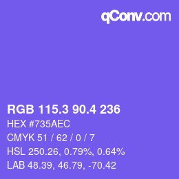 カラーコード: RGB 115.3 90.4 236 | qconv.com
