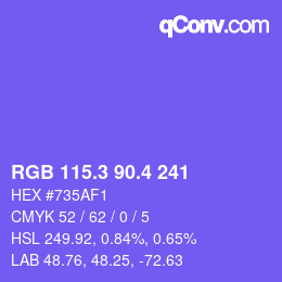 カラーコード: RGB 115.3 90.4 241 | qconv.com