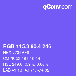 カラーコード: RGB 115.3 90.4 246 | qconv.com
