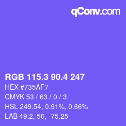 カラーコード: RGB 115.3 90.4 247 | qconv.com