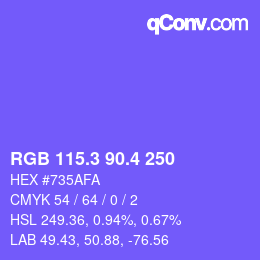 カラーコード: RGB 115.3 90.4 250 | qconv.com