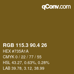 カラーコード: RGB 115.3 90.4 26 | qconv.com