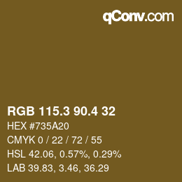 カラーコード: RGB 115.3 90.4 32 | qconv.com