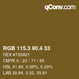 カラーコード: RGB 115.3 90.4 33 | qconv.com