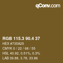 カラーコード: RGB 115.3 90.4 37 | qconv.com