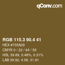 カラーコード: RGB 115.3 90.4 41 | qconv.com
