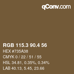 カラーコード: RGB 115.3 90.4 56 | qconv.com