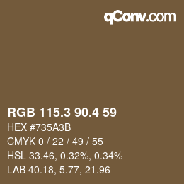 カラーコード: RGB 115.3 90.4 59 | qconv.com