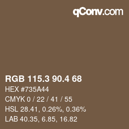 カラーコード: RGB 115.3 90.4 68 | qconv.com