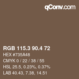 カラーコード: RGB 115.3 90.4 72 | qconv.com
