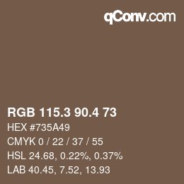 カラーコード: RGB 115.3 90.4 73 | qconv.com