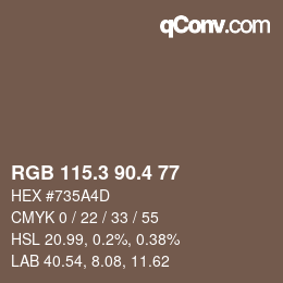カラーコード: RGB 115.3 90.4 77 | qconv.com