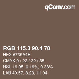 カラーコード: RGB 115.3 90.4 78 | qconv.com