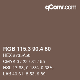 カラーコード: RGB 115.3 90.4 80 | qconv.com