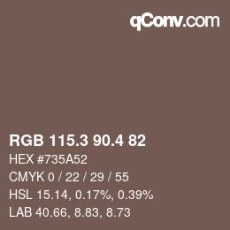 カラーコード: RGB 115.3 90.4 82 | qconv.com