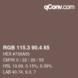 カラーコード: RGB 115.3 90.4 85 | qconv.com