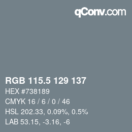 颜色代码: RGB 115.5 129 137 | qconv.com