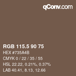 Color code: RGB 115.5 90 75 | qconv.com