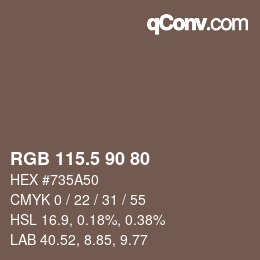Color code: RGB 115.5 90 80 | qconv.com