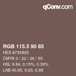 Color code: RGB 115.5 90 85 | qconv.com
