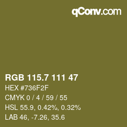 カラーコード: RGB 115.7 111 47 | qconv.com