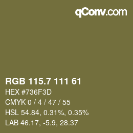 カラーコード: RGB 115.7 111 61 | qconv.com