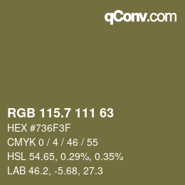 カラーコード: RGB 115.7 111 63 | qconv.com