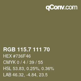 カラーコード: RGB 115.7 111 70 | qconv.com