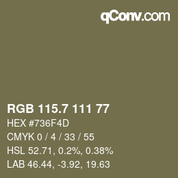 カラーコード: RGB 115.7 111 77 | qconv.com