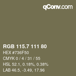 カラーコード: RGB 115.7 111 80 | qconv.com