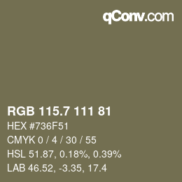 カラーコード: RGB 115.7 111 81 | qconv.com