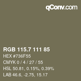 カラーコード: RGB 115.7 111 85 | qconv.com