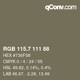 カラーコード: RGB 115.7 111 88 | qconv.com
