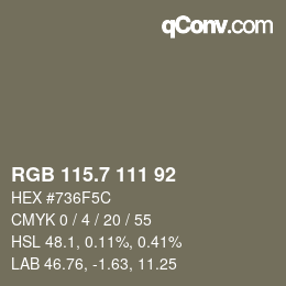 カラーコード: RGB 115.7 111 92 | qconv.com