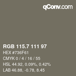 カラーコード: RGB 115.7 111 97 | qconv.com
