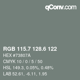 カラーコード: RGB 115.7 128.6 122 | qconv.com