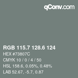 カラーコード: RGB 115.7 128.6 124 | qconv.com