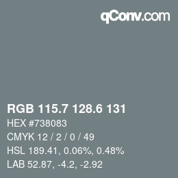 カラーコード: RGB 115.7 128.6 131 | qconv.com