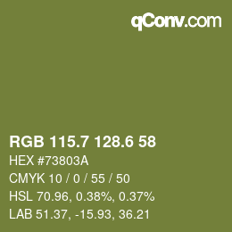 カラーコード: RGB 115.7 128.6 58 | qconv.com