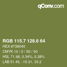 カラーコード: RGB 115.7 128.6 64 | qconv.com