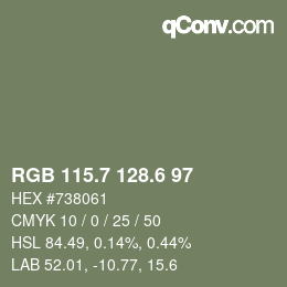 カラーコード: RGB 115.7 128.6 97 | qconv.com